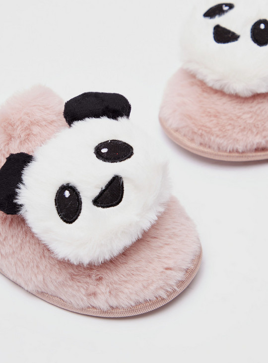 Textured Slip-On Bedroom Slippers with Panda Applique