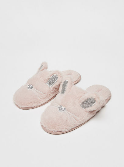Closed Toe Bedroom Slippers with Applique Detail