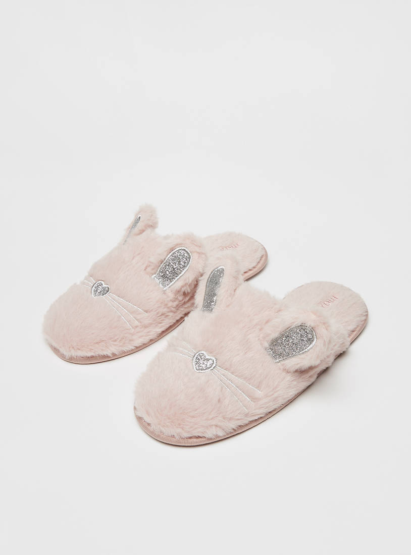 Closed Toe Bedroom Slippers with Applique Detail-Bedroom Slippers-image-1