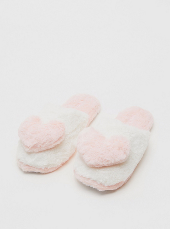 Plush Bedroom Slippers with Heart-Shaped Accent