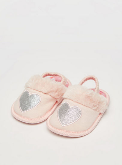 Glitter Detail Bedroom Slippers with Elasticated Strap