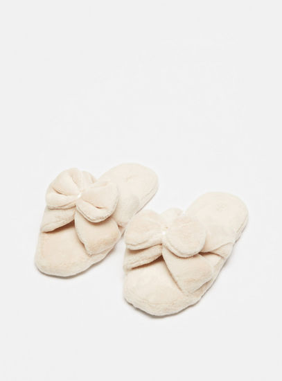 Solid Slip-On Bedroom Slipper with Bow Detail