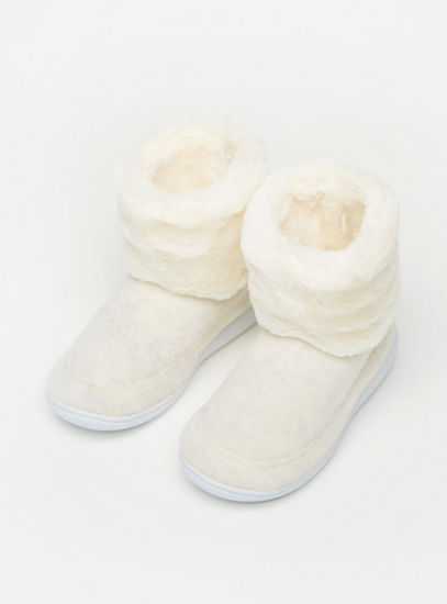 Plush Textured Slip-On Bedroom Boots-Bedroom Slippers-image-1