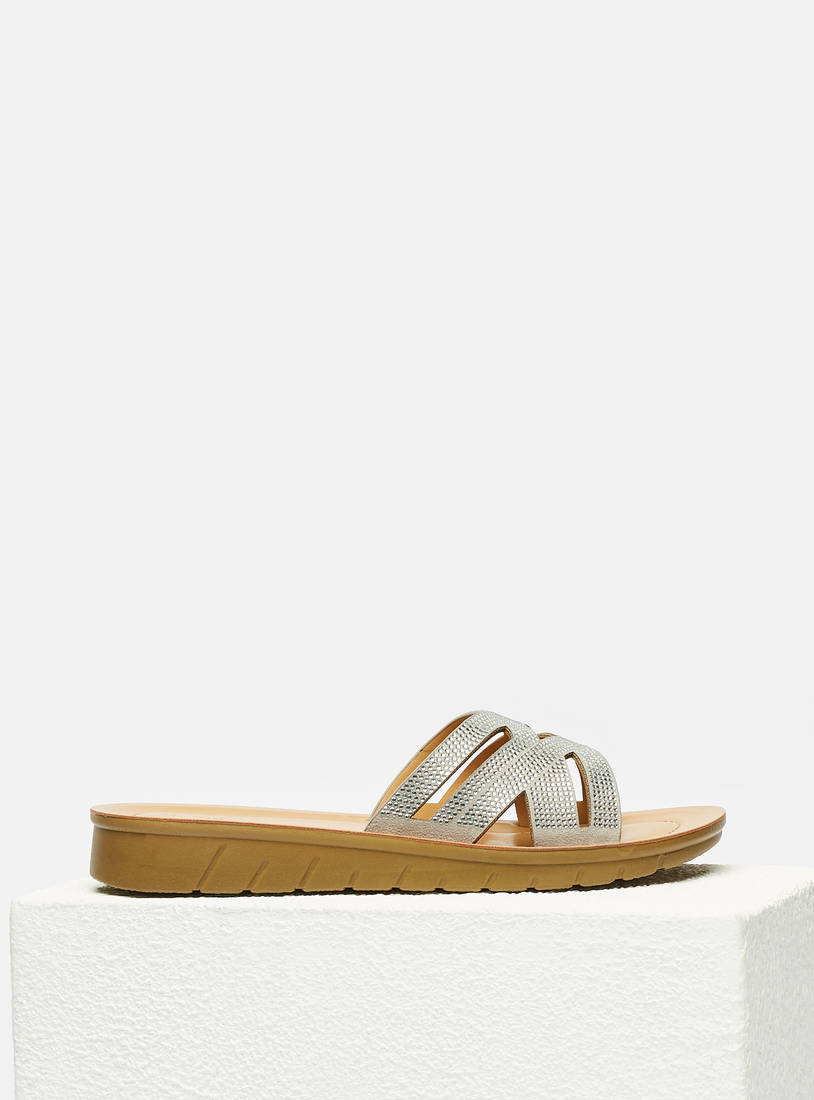 Studded Cross Strap Slip-On Sandals with Flatform Heels-Sandals-image-0
