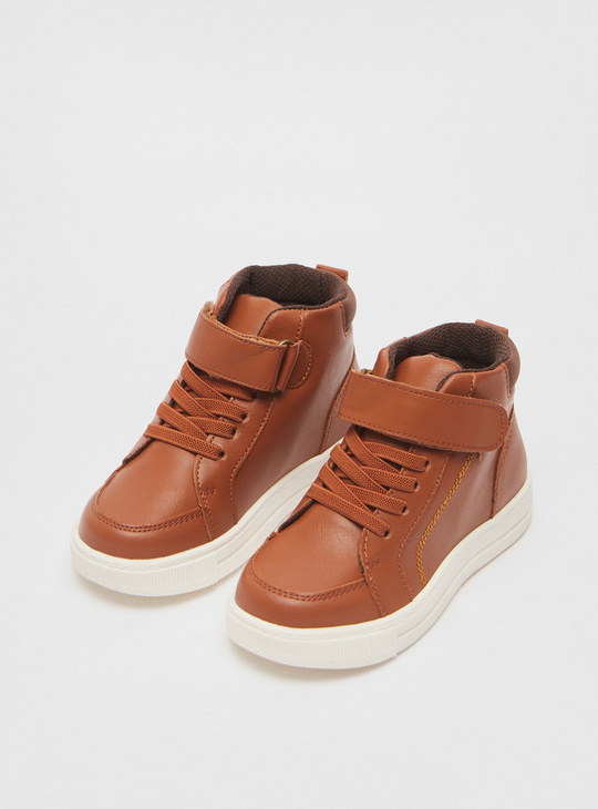 Solid High Top Sneakers with Hook and Loop Closure