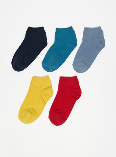 Pack of 5 - Solid Ankle Length Socks with Cuffed Hem