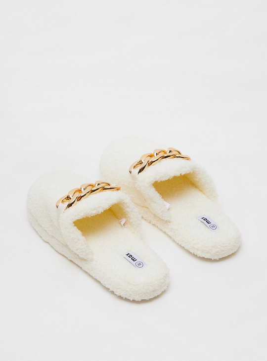 Textured Slip-On Bedroom Slippers with Chain Detailing