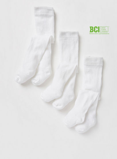 Pack of 3 - Solid BCI Cotton Tights with Cuffed Hem