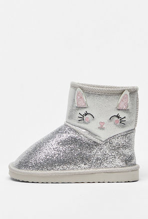 Glittery Slip-On Boots with Embroidery Detail-mxkids-babygirlzerototwoyrs-shoes-boots-2