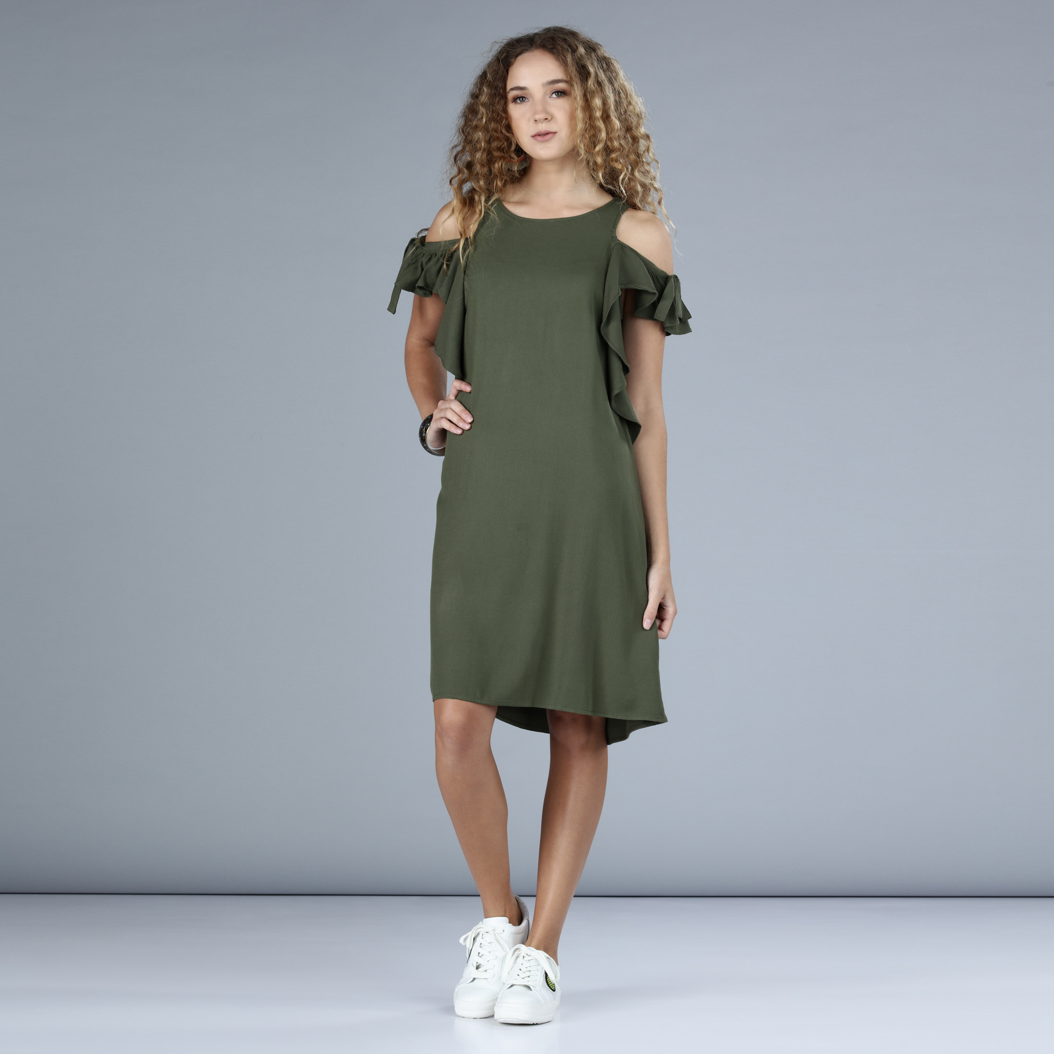 Cold shoulder knee deals length dresses