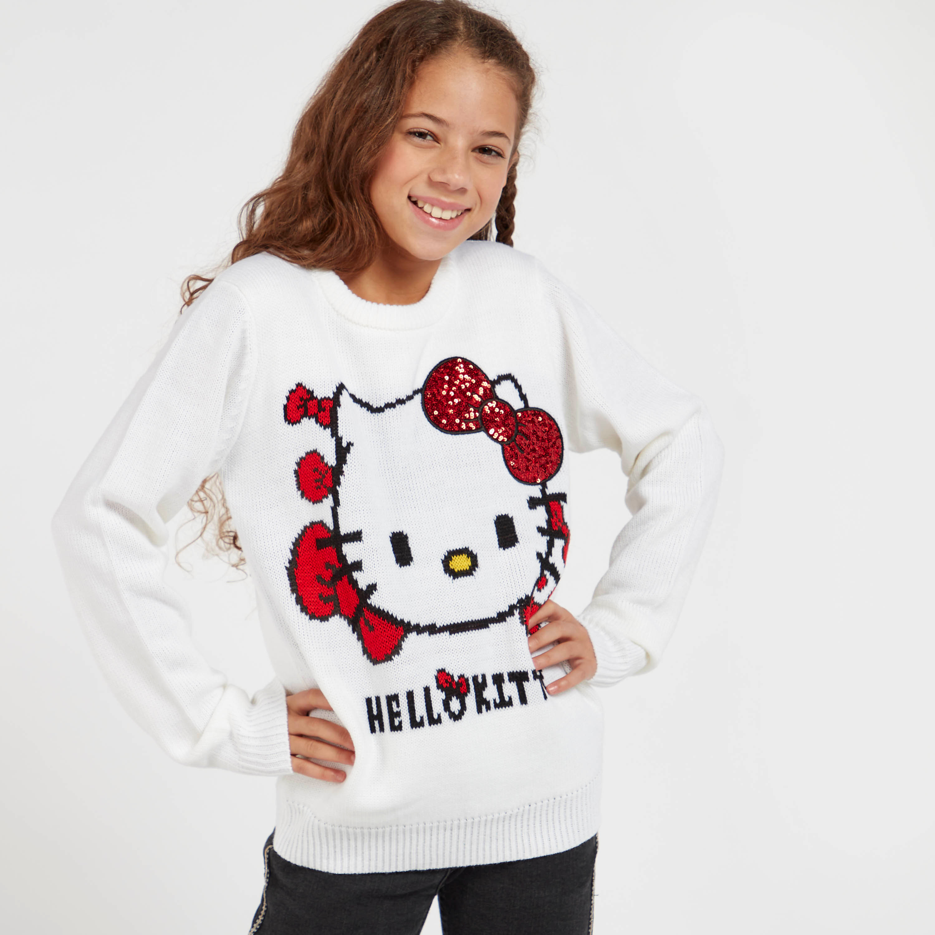 Shop Hello Kitty Textured Sweater with Long Sleeves and Sequin