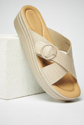 Animal Textured Slip-On Cross Strap Sandals with Buckle Detail-mxwomen-shoes-sandals-3