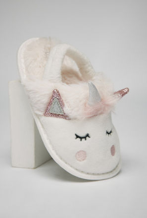 Unicorn Applique Detail Slingback Bedroom Mules-mxkids-babygirlzerototwoyrs-shoes-bedroomslippers-0