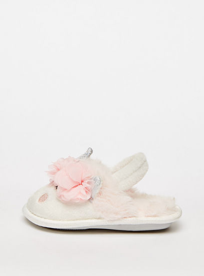 Unicorn Plush Detail Bedroom Slippers with Elasticised Backstrap