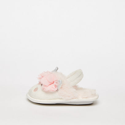 Unicorn Plush Detail Bedroom Slippers with Elasticised Backstrap