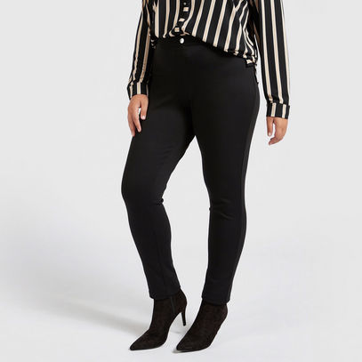 Full Length Solid Leggings with Pockets and Elasticised Waistband