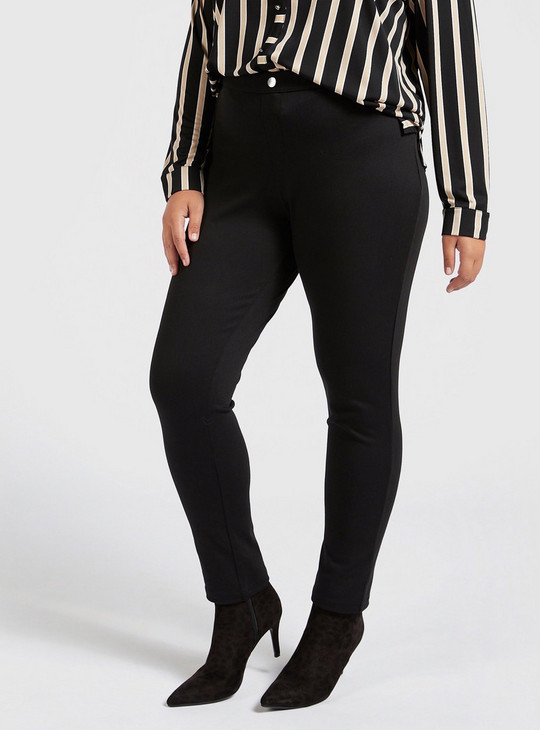 Full Length Solid Leggings with Pockets and Elasticised Waistband