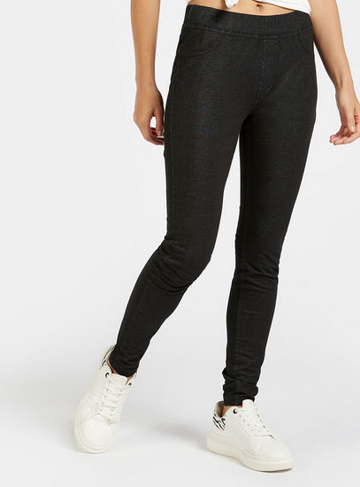 Slim Fit Solid Mid-Rise Jeggings with Elasticised Waistband