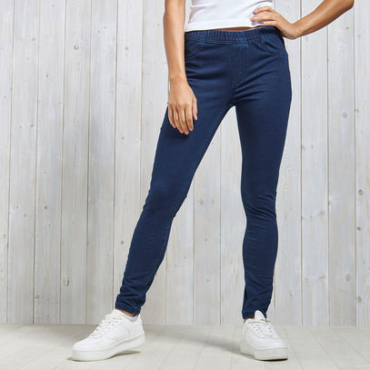 Full Length Skinny Mid-Rise Jeggings with Elasticised Waistband