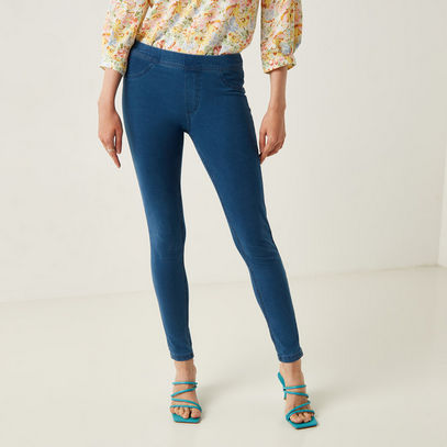 Full Length Skinny Mid-Rise Jeggings with Elasticised Waistband