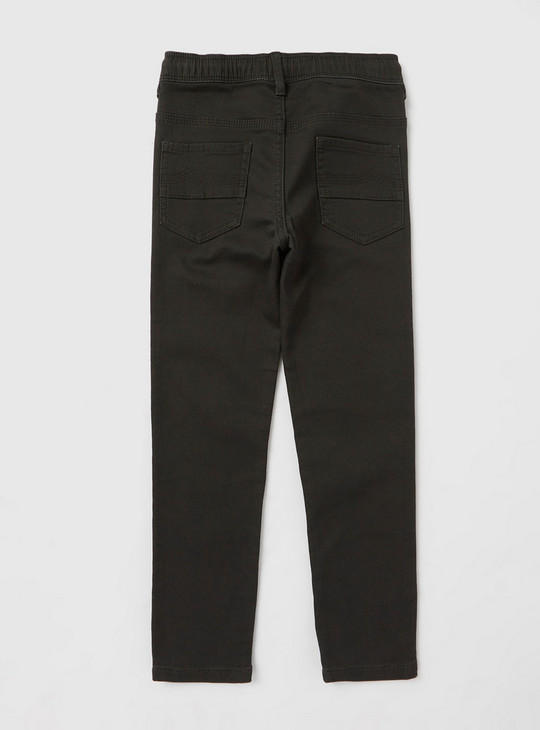 Solid Full-Length Jeans with Drawstring Closure and Pockets