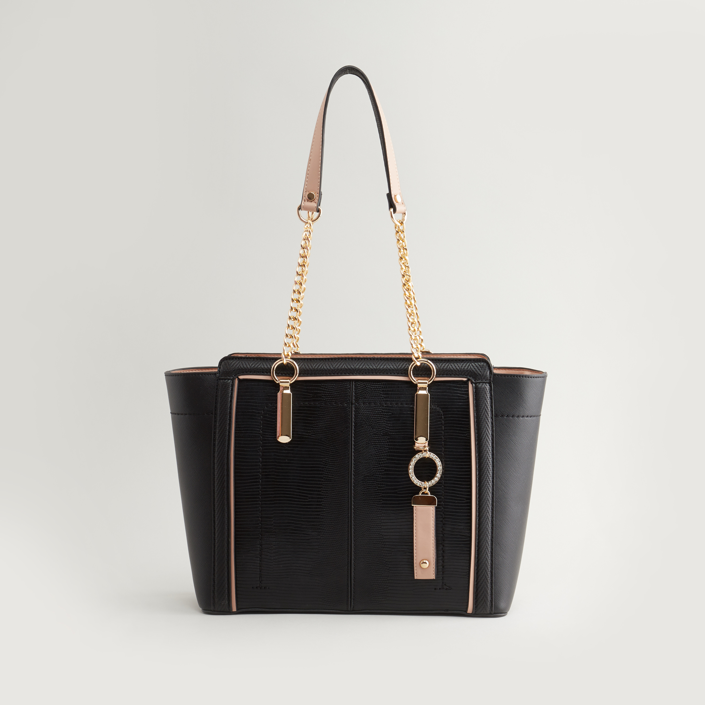 Black winged chain handle tote bag sale