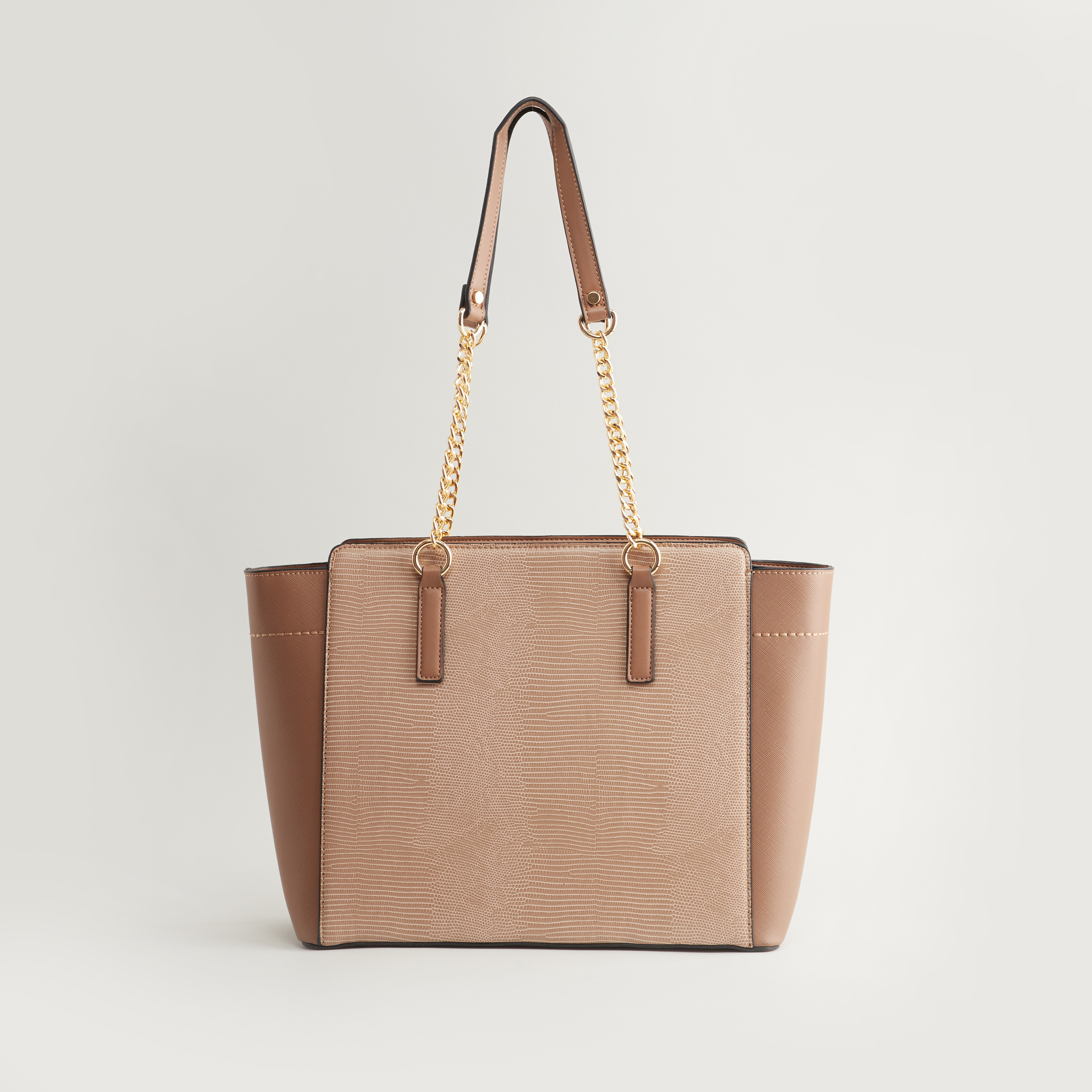 Shop Textured Tote Bag with Twin Handles and Zip Closure