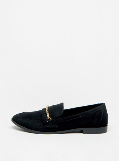 Solid Slip-On Loafers with Chain Accent Detail