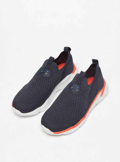 Textured Slip-On Sneakers with Pull-Up Tabs-Sports Shoes-image-1