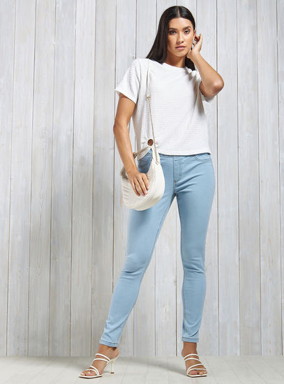 Solid BCI Cotton Jeggings with Elasticated Waistband