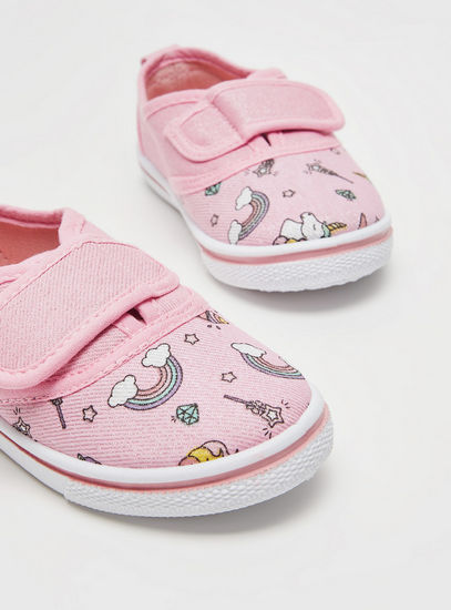 Unicorn Printed Shoes with Hook and Loop Closure
