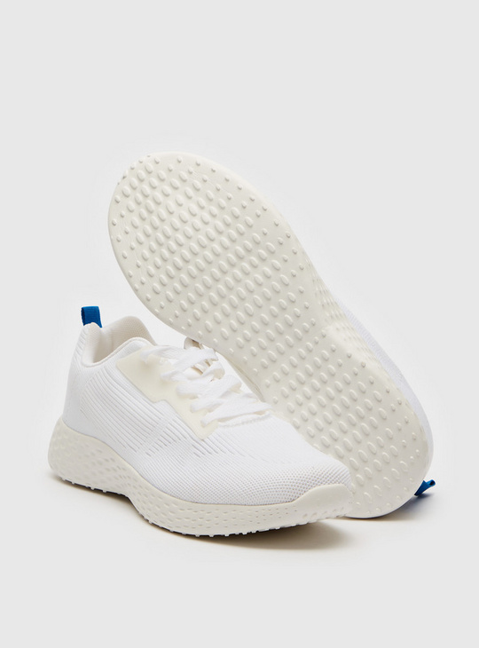Textured Sports Shoes with Lace-Up Closure and Pull Tab Detail