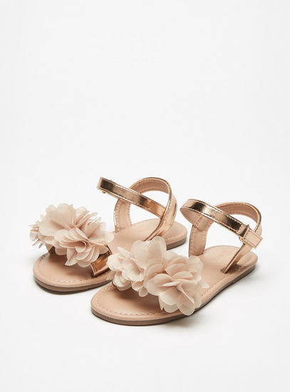 Floral Accented Sandals with Hook and Loop Closure-Sandals-image-1