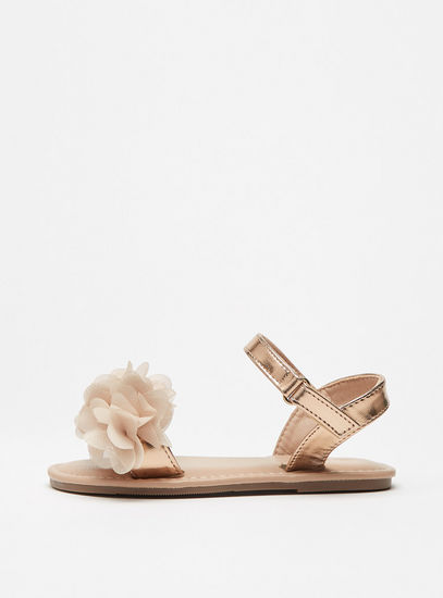 Floral Accented Sandals with Hook and Loop Closure-Sandals-image-0