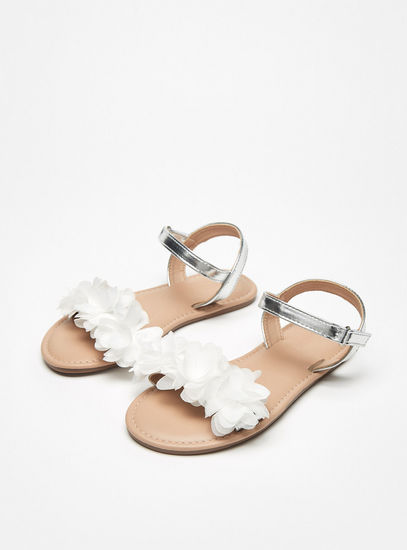 Floral Embellished Open Toe Sandals with Hook and Loop Closure-Sandals-image-1