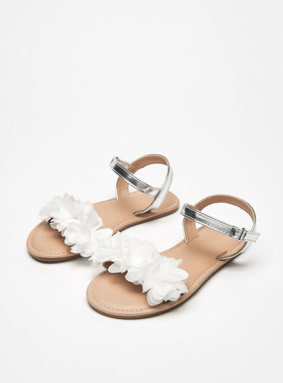 Floral Accented Sandals with Hook and Loop Closure-Sandals-image-1