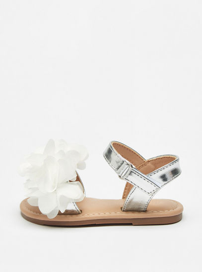 Flower Accent Sandals with Hook and Loop Closure-Sandals-image-0
