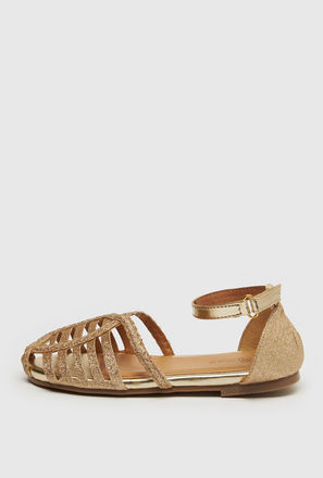 Glitter Accented Sandals with Buckle Closure