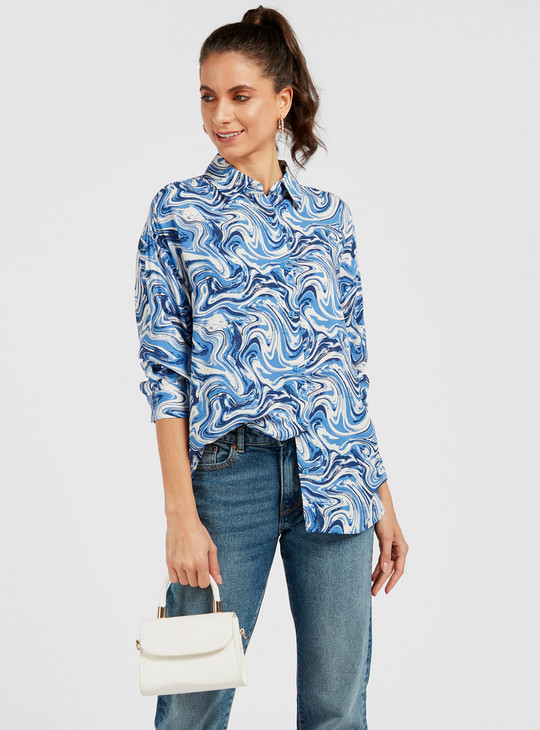 All-Over Printed Oversized Shirt with Long Sleeves