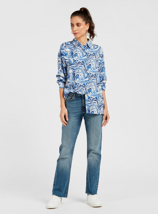 All-Over Printed Oversized Shirt with Long Sleeves