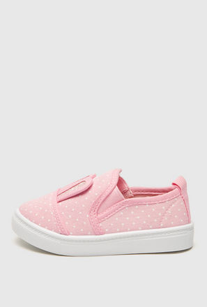 Polka Dot Slip-On Sneakers with Bunny Applique Detail
