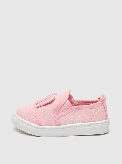 Polka Dot Slip-On Sneakers with Bunny Applique Detail