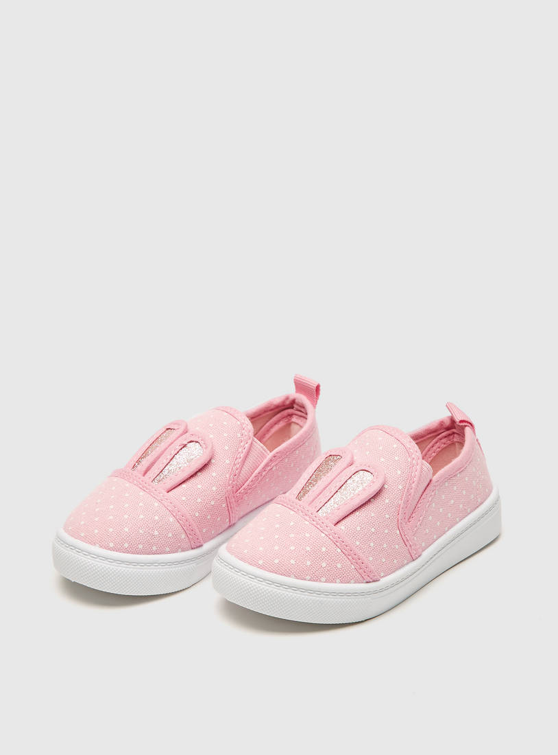 Polka Dot Slip-On Sneakers with Bunny Applique Detail-Sneakers-image-1