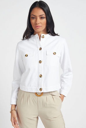 Textured Jacket with Long Sleeves and Flap Pockets
