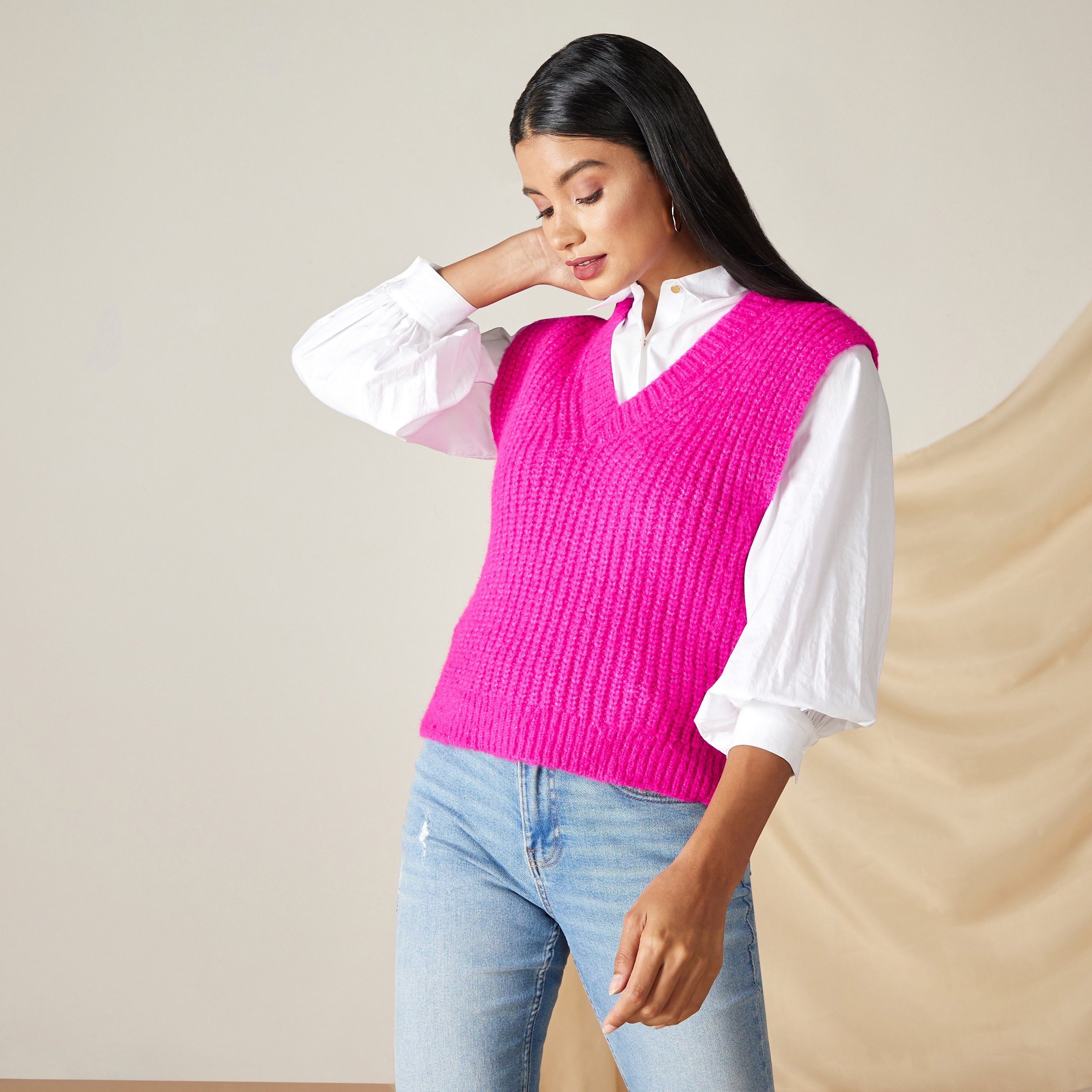 Shop Textured V-neck Sweater Vest 