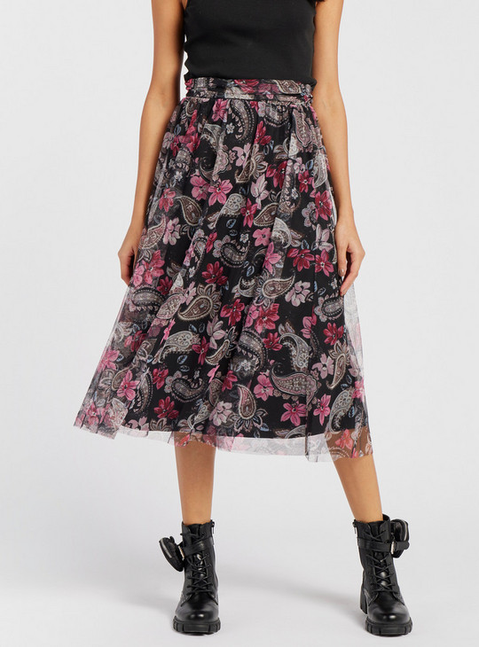 Printed Mesh Layered A-line Tulle Skirt