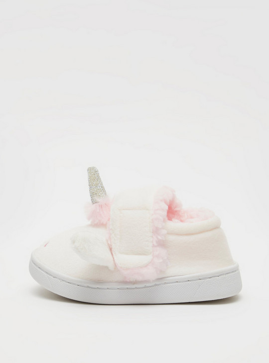 Unicorn Plush Bedroom Slippers with Hook and Loop Closure