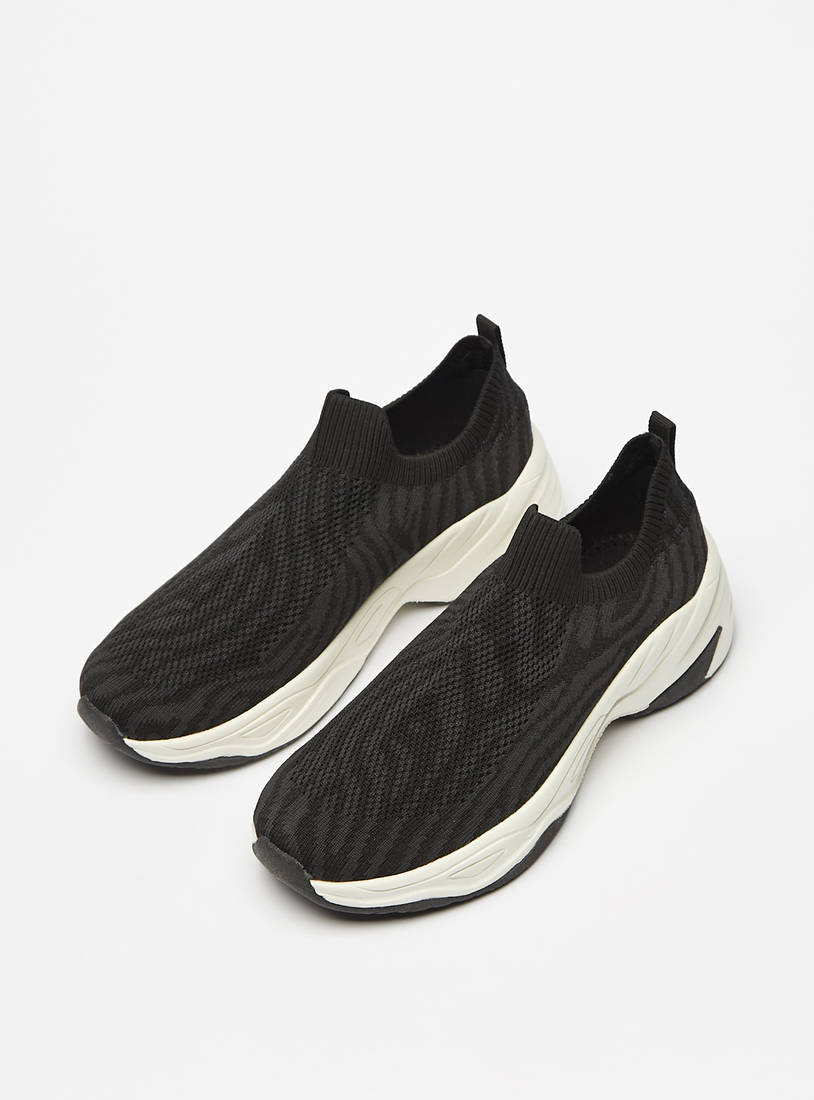 Flyknit Textured Slip-On Running Shoes with Pull Tabs-Sports Shoes-image-1