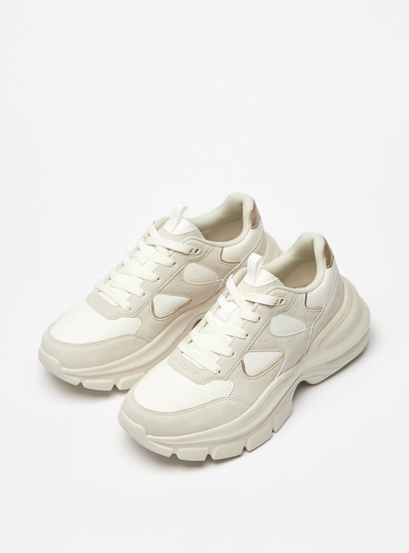 Perforated Textured Chunky Sneakers with Lace-Up Closure-Sneakers-image-1