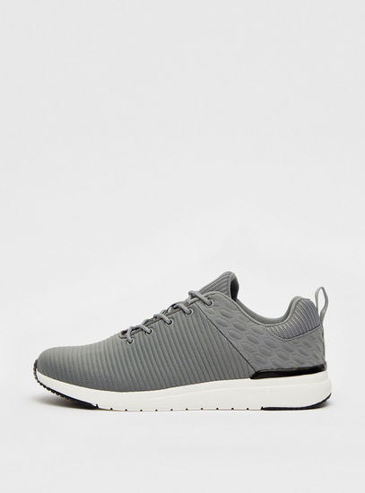 Textured Sports Shoes with Pull Tab and Lace-Up Closure